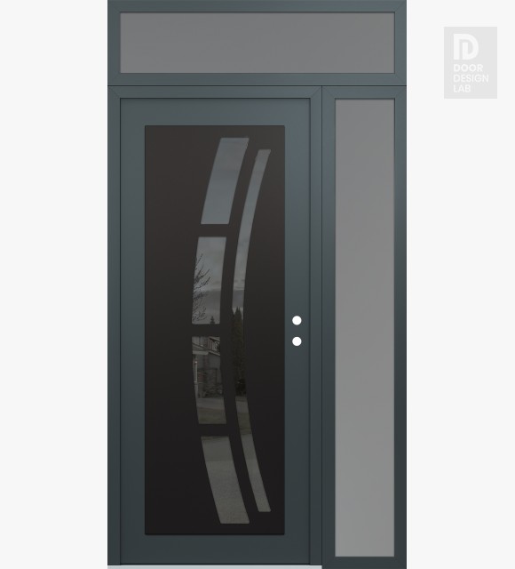 Modern Steel Front Door Diamond C12 52" x 96" anthracite/anthracite mirrored Glass Panel black LHI with Sidelite and Transom frosted Glass