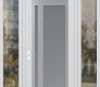 Modern Steel Front Door Diamond C15 64" x 96" white/white frosted Glass Panel stainless steel RHI with 2 Sidelites and Transom clear Glass