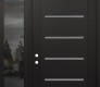 Modern Steel Front Door Diamond C11 50" x 96" black/white frosted Glass Panel black RHI with Sidelite and Transom mirrored Glass
