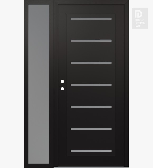 Modern Steel Front Door Diamond C11 48" x 80" black/white frosted Glass Panel black RHI with Sidelite frosted Glass