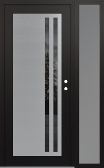 Diamond C6 50" x 80" black/black mirrored Glass Panel stainless steel LHI with Sidelite frosted Glass