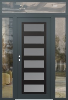 Diamond C9 68" x 96" anthracite/anthracite frosted Glass Panel black RHI with 2 Sidelites and Transom clear Glass