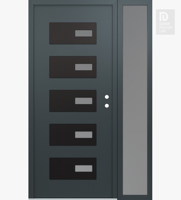 Modern Steel Front Door Diamond D7 48" x 80" anthracite/anthracite frosted Glass Panel black LHI with Sidelite frosted Glass