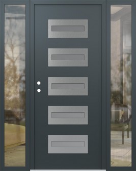 Diamond D4 64" x 80" anthracite/anthracite frosted Glass Panel stainless steel RHI with 2 Sidelites clear Glass