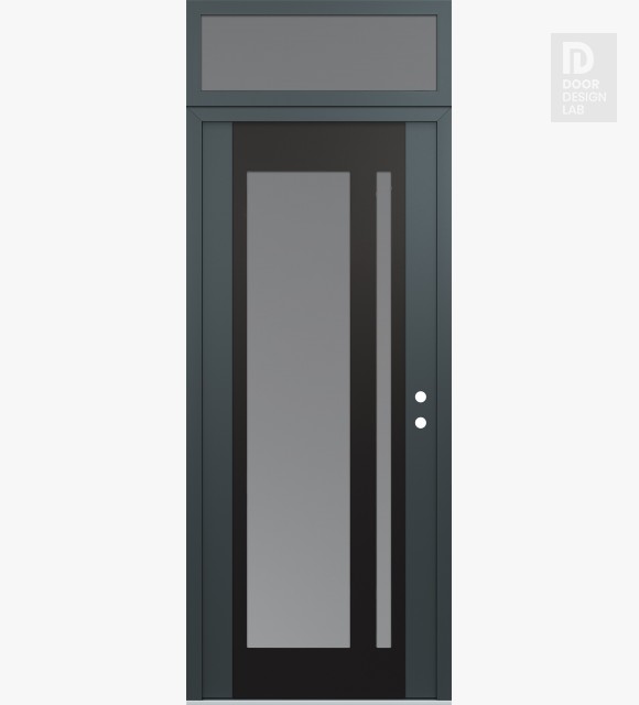 Modern Steel Front Door Diamond C15 36" x 96" anthracite/anthracite frosted Glass Panel black LHI with Transom frosted Glass