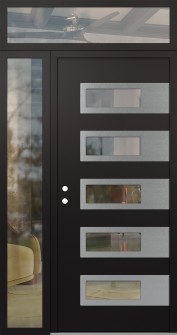 Diamond D3 52" x 96" black/black clear Glass Panel stainless steel RHI with Sidelite and Transom clear Glass