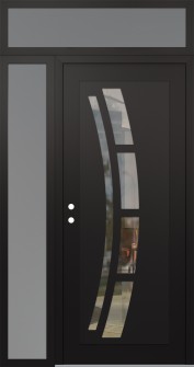 Diamond C12 48" x 96" black/black clear Glass Panel black RHI with Sidelite and Transom frosted Glass