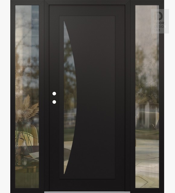 Modern Steel Front Door Diamond C13 68" x 80" black/black clear Glass Panel black RHI with 2 Sidelites clear Glass