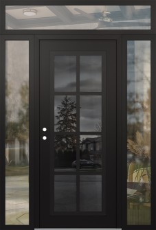Diamond C16 60" x 96" black/black mirrored Glass Panel black RHI with 2 Sidelites and Transom clear Glass