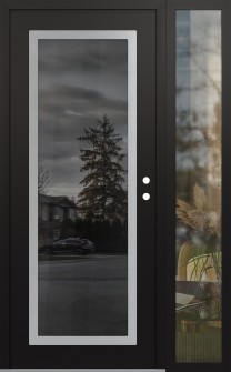 Diamond C1 50" x 80" black/black mirrored Glass Panel stainless steel LHI with Sidelite clear Glass