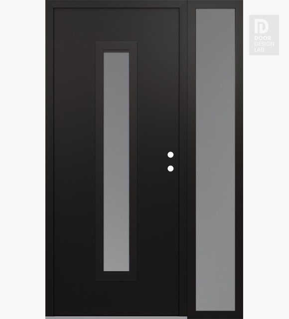 Modern Steel Front Door DIAMOND A11 52" X 80" BLACK/WHITE FROSTED GLASS PANEL BLACK LHI WITH SIDELITE FROSTED GLASS