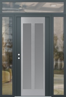 Diamond C14 68" x 96" anthracite/anthracite frosted Glass Panel stainless steel RHI with 2 Sidelites and Transom clear Glass