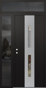 DIAMOND A6 48" X 96" BLACK/BLACK CLEAR GLASS PANEL STAINLESS STEEL RHI WITH SIDELITE AND TRANSOM MIRRORED GLASS