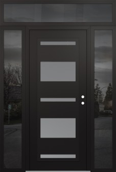 Diamond C10 64" x 96" black/white frosted Glass Panel black LHI with 2 Sidelites and Transom mirrored Glass