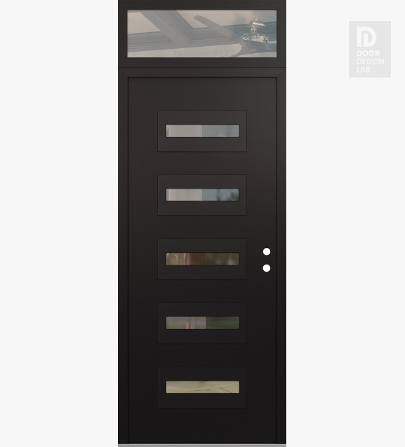 Modern Steel Front Door Diamond D4 36" x 96" black/black clear Glass Panel black LHI with Transom clear Glass
