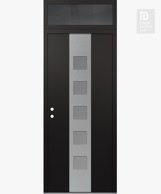 Modern Steel Front Door DIAMOND A13 36" X 96" BLACK/WHITE FROSTED GLASS PANEL STAINLESS STEEL RHI WITH TRANSOM MIRRORED GLASS