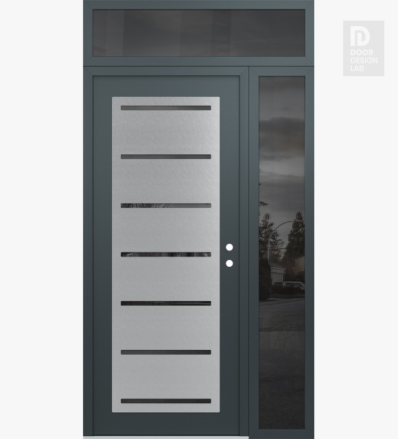 Modern Steel Front Door Diamond C11 52" x 96" anthracite/anthracite mirrored Glass Panel stainless steel LHI with Sidelite and Transom mirrored Glass