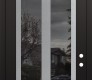 Modern Steel Front Door Diamond C14 36" x 96" black/black mirrored Glass Panel stainless steel LHI with Transom mirrored Glass