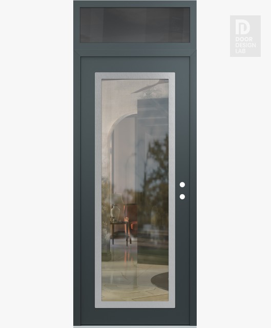 Modern Steel Front Door Diamond C1 36" x 96" anthracite/anthracite clear Glass Panel stainless steel LHI with Transom mirrored Glass