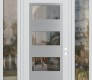 Modern Steel Front Door Diamond C2 64" x 96" white/white clear Glass Panel stainless steel LHI with 2 Sidelites and Transom clear Glass
