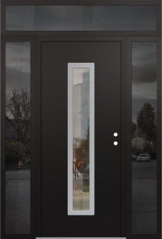 DIAMOND A11 68" X 96" BLACK/BLACK CLEAR GLASS PANEL STAINLESS STEEL LHI WITH 2 SIDELITES AND TRANSOM MIRRORED GLASS