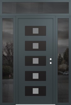 Diamond D8 64" x 96" anthracite/anthracite frosted Glass Panel black LHI with 2 Sidelites and Transom mirrored Glass