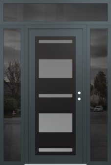 Diamond C10 64" x 96" anthracite/anthracite frosted Glass Panel black LHI with 2 Sidelites and Transom mirrored Glass