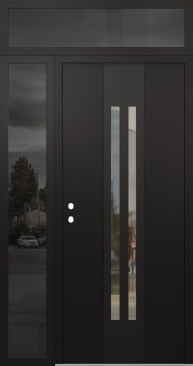 DIAMOND A8 48" X 96" BLACK/BLACK CLEAR GLASS PANEL BLACK RHI WITH SIDELITE AND TRANSOM MIRRORED GLASS