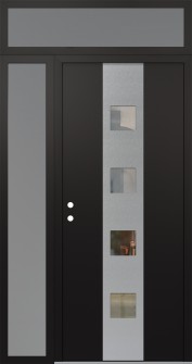 DIAMOND A12 52" X 96" BLACK/BLACK CLEAR GLASS PANEL STAINLESS STEEL RHI WITH SIDELITE AND TRANSOM FROSTED GLASS