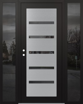 Diamond C7 64" x 80" black/black mirrored Glass Panel stainless steel RHI with 2 Sidelites mirrored Glass