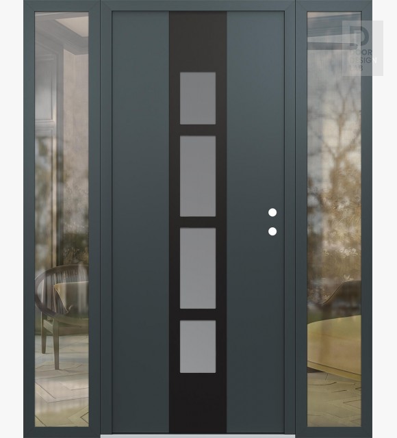 Modern Steel Front Door DIAMOND A10 64" X 80" ANTHRACITE/ANTHRACITE FROSTED GLASS PANEL BLACK LHI WITH 2 SIDELITES CLEAR GLASS