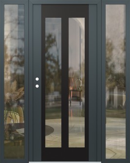 Diamond C14 64" x 80" anthracite/anthracite clear Glass Panel black RHI with 2 Sidelites clear Glass
