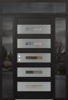 Diamond D9 64" x 96" black/black clear Glass Panel stainless steel RHI with 2 Sidelites and Transom mirrored Glass