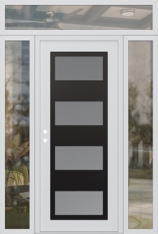 Diamond C2 64" x 96" white/white frosted Glass Panel black RHI with 2 Sidelites and Transom clear Glass