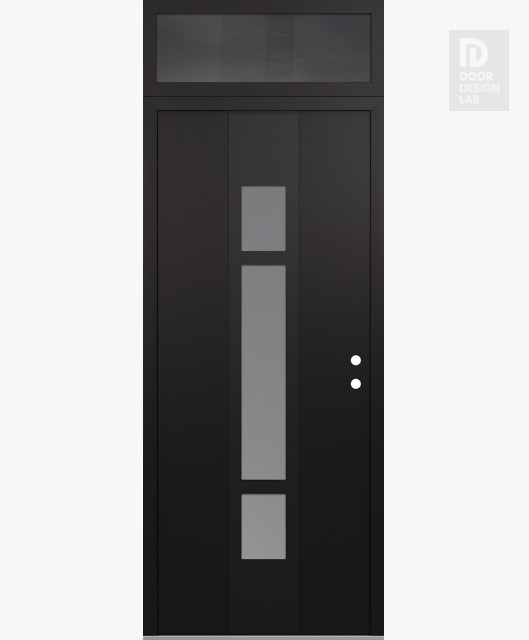 Modern Steel Front Door DIAMOND A9 36" X 96" BLACK/WHITE FROSTED GLASS PANEL BLACK LHI WITH TRANSOM MIRRORED GLASS