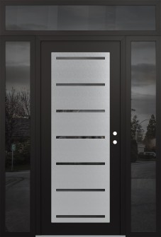Diamond C11 68" x 96" black/black mirrored Glass Panel stainless steel LHI with 2 Sidelites and Transom mirrored Glass