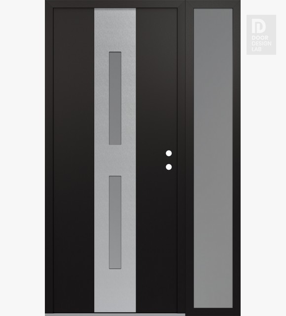 Modern Steel Front Door DIAMOND A6 48" X 80" BLACK/WHITE FROSTED GLASS PANEL STAINLESS STEEL LHI WITH SIDELITE FROSTED GLASS