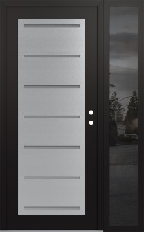 Diamond C11 48" x 80" black/white frosted Glass Panel stainless steel LHI with Sidelite mirrored Glass