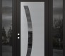 Modern Steel Front Door Diamond C4 68" x 96" black/black mirrored Glass Panel stainless steel RHI with 2 Sidelites and Transom mirrored Glass