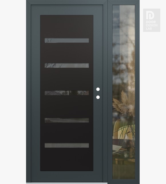 Modern Steel Front Door Diamond C7 50" x 80" anthracite/anthracite mirrored Glass Panel black LHI with Sidelite clear Glass
