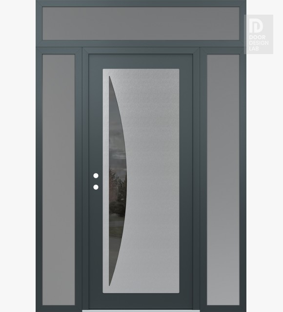 Modern Steel Front Door Diamond C13 68" x 96" anthracite/anthracite mirrored Glass Panel stainless steel RHI with 2 Sidelites and Transom frosted Glass