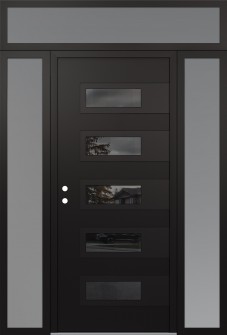 Diamond D3 64" x 96" black/black mirrored Glass Panel black RHI with 2 Sidelites and Transom frosted Glass