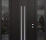 Modern Steel Front Door DIAMOND A8 64" X 96" BLACK/WHITE FROSTED GLASS PANEL BLACK LHI WITH 2 SIDELITES AND TRANSOM MIRRORED GLASS