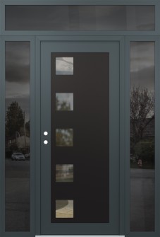 Diamond C5 64" x 96" anthracite/anthracite clear Glass Panel black RHI with 2 Sidelites and Transom mirrored Glass