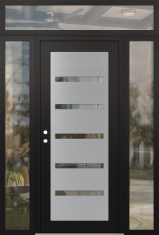 Diamond C7 68" x 96" black/black clear Glass Panel stainless steel RHI with 2 Sidelites and Transom clear Glass