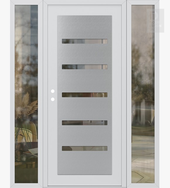 Modern Steel Front Door Diamond C7 60" x 80" white/white clear Glass Panel stainless steel RHI with 2 Sidelites clear Glass