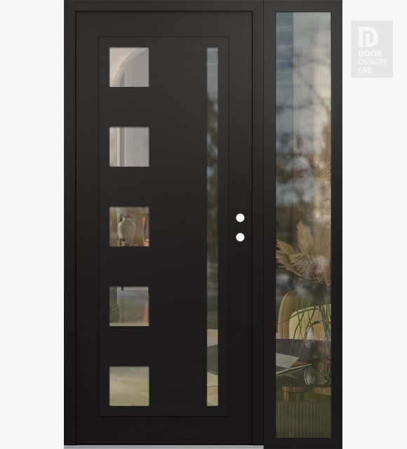 Modern Steel Front Door Diamond C3 50" x 80" black/black clear Glass Panel black LHI with Sidelite clear Glass