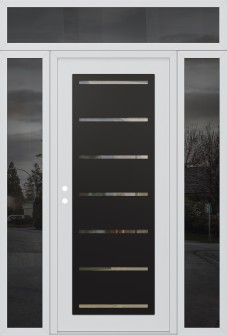 Diamond C11 68" x 96" white/white clear Glass Panel black RHI with 2 Sidelites and Transom mirrored Glass