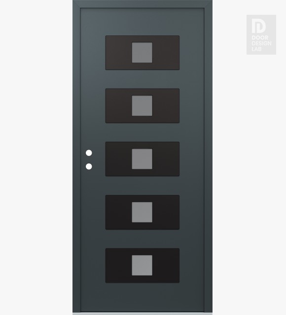 Modern Steel Front Door Diamond D8 36" x 80" anthracite/anthracite frosted Glass Panel black RHI