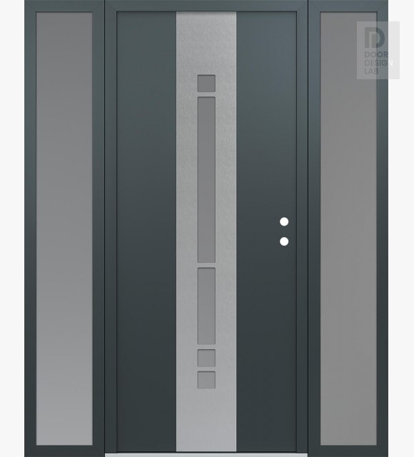 Modern Steel Front Door DIAMOND A3 68" X 80" ANTHRACITE/ANTHRACITE FROSTED GLASS PANEL STAINLESS STEEL LHI WITH 2 SIDELITES FROSTED GLASS